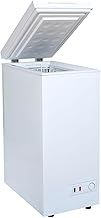 CHF60W White Chest Freezer with Removable Wire Basket, 53L Slimline Compact Freestanding Freezer, 36cm Wide, Adjustable Temperature Control, E Rated, 2 Years Parts And Labour Guarantee