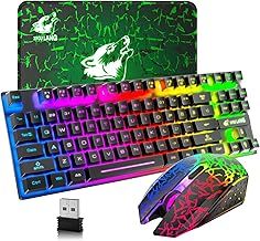 Wireless Keyboard and Mouse, 87 Key Rainbow LED Wireless Keyboard and Mouse Set, keyboards, mice & input devices, Mechanical Feel Rechargeable 3800mAh Battery RGB Mute Mice, for PC Mac Windows-Black