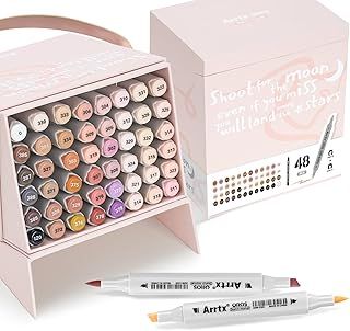 Arrtx Skin Tone Alcohol Markers Oros 48 Colors,Brush & Chisel Tip Art Markers for Adult Artists Drawing,Coloring,Sketching,Illustration