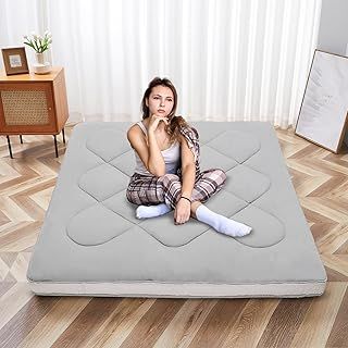 SUNYRISY Japanese Floor Mattress Futon Mattress, Thicken Roll up Sleeping Mattress Tatami Mat Floor Bed, Foldable & Portable Lounger Guest Bed Camping Mattress with Storage Bag, Single