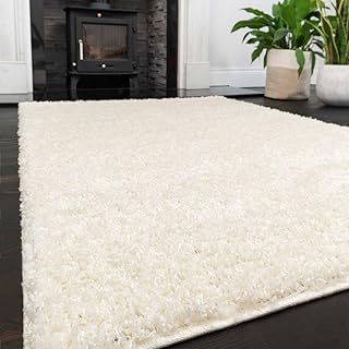Cream Shaggy Lounge Living Room Rug Modern Off White Soft Plain Fluffy Bedroom Carpets Hallway Children's Mat Area Rugs 81cm x 151cm