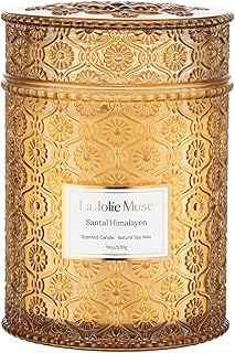 LA Jolie Muse Santal Himalayen, Large Natural Soy Candle, 90 Hours Burning Time, Wood Wicked Candle，Sandalwood Candle, Aromatherapy Candle Gifts, Luxury Candles for Home