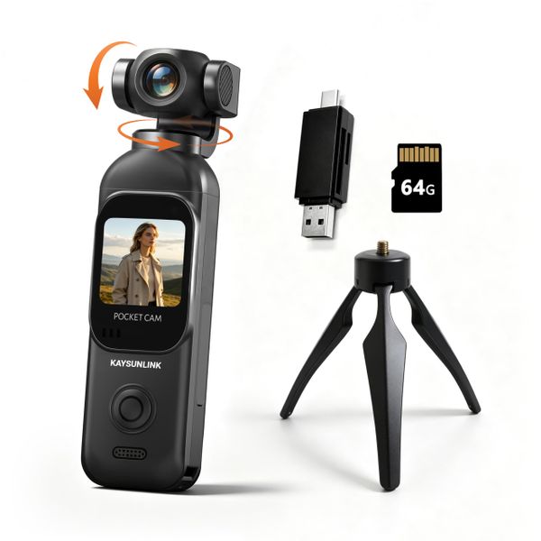 Kaysunlink 1080P Vlogging Camera with 270°Rotatable Lens, Handheld POV Pocket Camera with Touch Screen & WIFI, 5 Hours Power, One-button Recording Camcorder with 64GB Card for Daily Use, Travel, Black