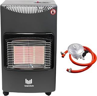 OptiProducts 4.2kw Calor Gas Heater Free Standing Butane Gas Heater Portable Heater with wheels comes + Hose and Regulator, Dark Grey (LQ-H002)