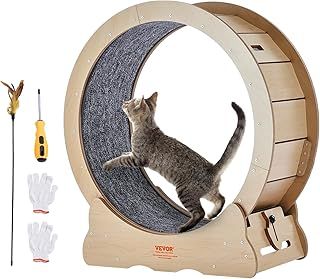 VEVOR Cat Exercise Wheel, Large Cat Treadmill Wheel for Indoor Cats, 35.8 inch Cat Running Wheel with Detachable Carpet and Cat Teaser for Running/Walking/Training, Suitable for Most Cats