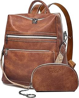 ECOTISH Leather Backpack Purse for Women Designer Fashion Travel Bag Ladies School Shoulder Bags Leather Rucksack