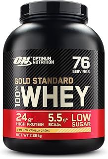 Optimum Nutrition Gold Standard Whey Muscle Building and Recovery Protein Powder With Naturally Occurring Glutamine and Amino Acids, French Vanilla Crème, 76 Servings, 2.28kg, Packaging May Vary