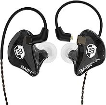 BASN Bsinger In Ear Monitors Wired Earphones with Noise Isolation, Dual Dynamic Drivers High Definition IEMs with MMCX Detachable Cable for Musicians Drummers Singers(Black)