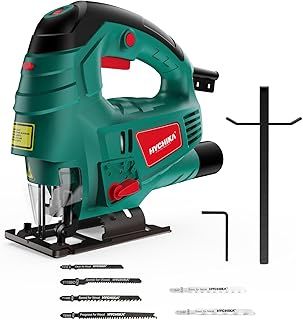 HYCHIKA Jigsaw, 800W Max Cutting Depth 110mm for Wood, 800-3000SPM Electric Jigsaw with Laser, 7 Variable Speeds, 0-3 Orbital Sets, Bevel Cutting: -45 ° to 45, 6 Blades