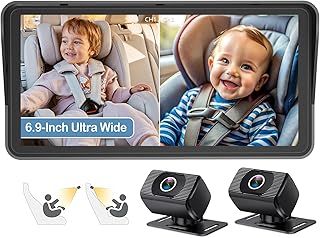 2-Kids Baby Car Camera for Seat: 6.9 Inch Ultrawide Display with Two Cameras Rear Facing - USB Powered Backseat Camera HD 1080P Easy to Install by Tomoia
