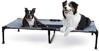 K&H Pet Products Cooling Elevated Dog Bed Outdoor Raised Cot with Washable Breathable Mesh, No-Slip Rubber Feet, Portable Cot Indoor Outdoor, X-Large Grey/Black Mesh