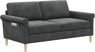 Vesgantti Fabric 2 Seater Sofa, 164cm Loveseat Sofa with Bilateral Pocket Storage, Upholstered Couch Perfect for Living Room, Bedroom, Office, Small Space, Tool-free Assembly, 164L*76D*85Hcm, Beige