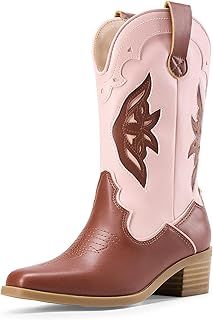 DREAM PAIRS Kids Cowgirl Cowboy Western Boots Girls Mid Calf Riding Shoes Little Kid/Big Kid