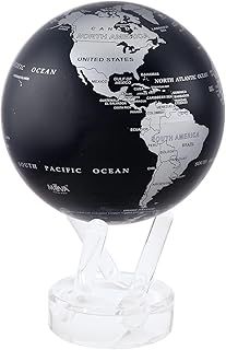 MOVA Globe Black and Silver 4.5" with Base, Solar Powered Rotating Globe No Need of Battery or Chord, Unique Gift and Decoration
