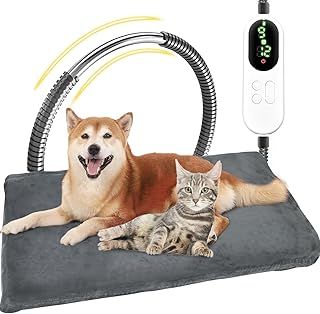 Pet Heating Pad 70 x 45 cm Cat Heat Pad Heated Dog Blanket with 9 Adjustable Temperature & 12 Level Timer, Puppy Heat Pad with Chew Resistant Steel Cord, Waterproof Mat Bed Washable