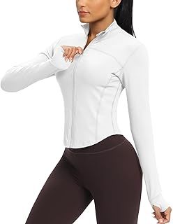 QUEENIEKE Women's Cropped Running Jackets - Zip Up Lightweight Athletic Yoga Gym Tops BBL Jacket with Thumb Holes