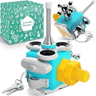 Jumble Dream Baby Sensory Toys - Montessori Wooden Activity Cube Toy - Travel Toddler Toys for Early Development Educational Fidget Cube for kids Autism & ADHD