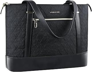 VANKEAN Laptop Tote Bag for Women, 16 Inch Waterproof Computer Shoulder Bag with USB Port, Large Office Tote Bag for Work, Lightweight Handbag for Business/Travel/, Quilted Black