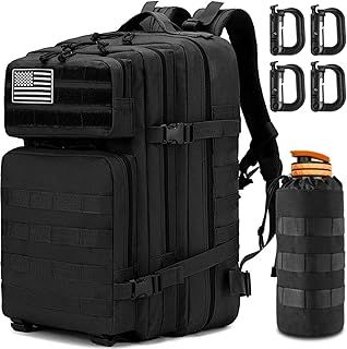 45L Military Tactical Backpack For Men Molle Army Assult Rucksack Survival 3 Day Bug Out Bag Large Combat Daypack with Bottle Holder and 4 Carabiners for Trekking, Hiking, Travel, Camping