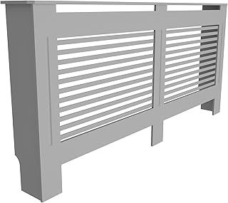 FATIVO High Radiator Cover Wood Cabinet: 92cm Height Grey Extra Large Heater Covers Horizontal Slat Internal Heights 90cm Tall Radiator Shelf Thicken MDF Wooden Bedroom Hallway Wall Cabinets