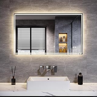 ELEGANT 1000 x 600mm Backlit LED Illuminated Bathroom Mirror with 3-Color Dimmable Lights, Lighted Bathroom Makeup Wall Mounted Mirror with Demister Pad, Sensor Touch Switch, Horizontal/Vertical