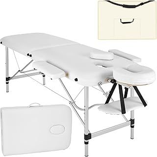 Lightweight Portable Massage Table, Comfortable 2 section Padded Folding Spa Bed, adjustable massage bed including accessories, aluminium headrest, armrest and storage bag - white
