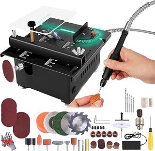Mini Multi-Functional Table Saw, Mini Table Saw for Crafts, Multi-Functional Portable Adjustable Cutting Sanding Engraving Drilling All-in-One Machine Mini Table Saw for Wood Cutting