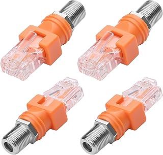 CERRXIAN F to RJ45 Converter Adapter 4 Pack R-F Female to RJ45 Male Ethernet Coaxial Coupler Coax Adapters for Line Tester (Orange)