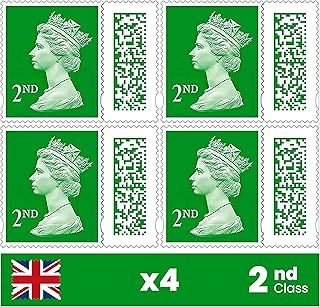 2nd Class Postage Stamps (Pack of 4 Stamps), Self-Adhesive for UK Letter Postage Stamp with Barcode, Green