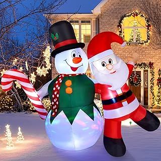 CAMULAND 6FT Inflatable Christmas Decorations Inflatable Snowman and Santa Claus with Built-in LED Lights, Outdoor Christmas Decorations Blow-up Decor for Yard, Garden and Party
