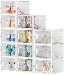 Shoe Storage Box,12 pcs Shoe Box Clear Plastic Stackable, Shoe Organizer Containers with Lids for Women/Men,Fit up to UK 12