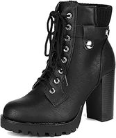 DREAM PAIRS Chunky Waterproof Ladies Boots Lace Up Side Zipper Black Platform Leather High Heels Ankle Boots for Women SCANDL