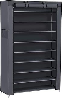 SONGMICS 10-Tier Shoes Rack with Dustproof Cover, 28 x 88 x 160 cm, Shoe Storage Cabinet, Shoe Organiser, Shoe Stand Holds 40-50 Pairs of Shoes, for Living Room, Hallway, Grey RXJ36G