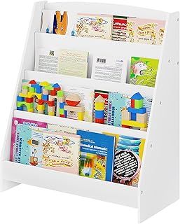 Lestarain Children's Bookcase with 4 Tiers of Open Compartments, Front Facing Bookshelf Freestanding Nursery Furniture Low Bookshelf for Kids, 61x30x70cm, White