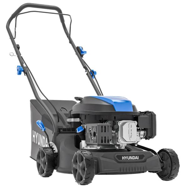 Hyundai 16" / 40cm Petrol Lawnmower, 139cc 4-Stroke Engine, Hand Push, 7 Cutting Heights 25-75mm, 40L Grass Bag - 3 Year Warranty