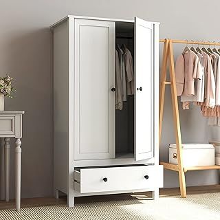 Panana 2 Door Wardrobe, Armoire with Drawer for Bedroom (White)