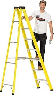 The Workplace Depot 8 Tread Fibreglass Step Ladder – Lightweight, Stable & EN-131 Certified – Professional-Grade Ladder for Electrical & Industrial Use