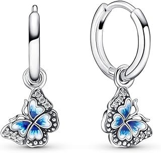 Pandora Moments Creolen Schmetterling, Sterlingsilber, mit klarem Cubic Zirkonia, abgestuft blaue und weiße Emaille
