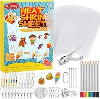 Auihiay 198 Pieces Shrink Plastic Kit Include 20 Sheets Shrinky Paper, Hole Punch, Keychains Accessories and Pencils for DIY Ornaments or Creative Craft