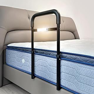 C1 Bed Guard Bed Rails for Elderly Adults, Safety Bed Rail Mobility Aid Adjustable in Height, Fall Prevention Guard with LED Motion Light, Stability Bed Guard Fits Single Bed Double Bed…