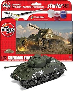 Airfix Starter Set - A55003 Sherman Firefly Model Building Kit - Plastic Model Tank Kits for Adults & Children 8+, Set Includes Decals, Humbrol Acrylic Paints, Brushes & Poly Cement - 1:72 Scale Model
