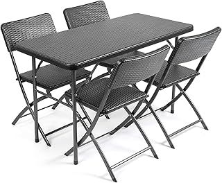 CHRISTOW Garden Table and Chairs Set 4 Seater Rattan Effect Folding Patio Furniture (4ft)