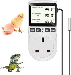 Digital Temperature Controller, LCD Screen Heating Cooling Reptile Thermostat with Sensor Probe for Snake, Lizard, Incubator, Brewing, Incubator, Greenhouse, Terrarium ℉/℃ 16A 230V