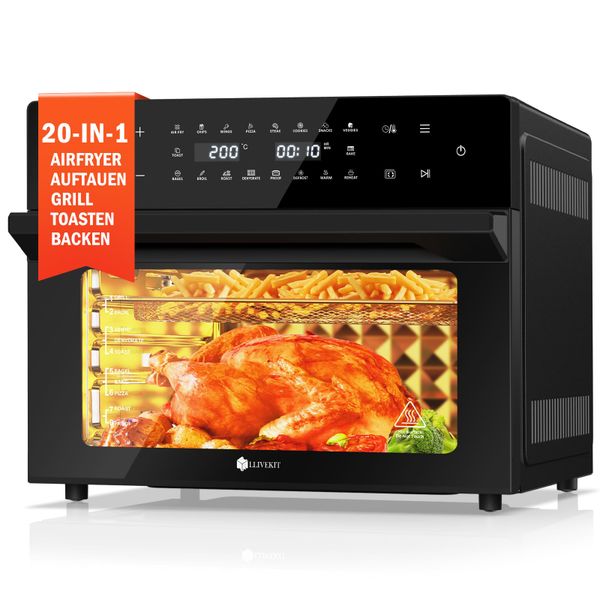 LLIVEKIT 30L Air Fryer Oven XXL with Rotisserie, 20 Programs/9 Accessories