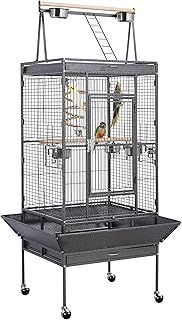 Yaheetech 174cm Bird Cage Metal Large Parrot Cage Play Top Budgie Cage for Canary Bird Aviary Cockatiel with Perch/Seed Guard/Stand and Wheels, Black