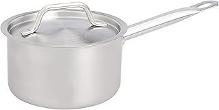 Amazon Basics 1.9 litres Stainless Steel Aluminium-Clad Straight Sided Sauce Pan with Cover, Silver(Previously AmazonCommercial brand)