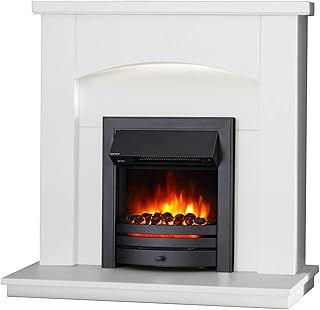 Endeavour Fires New Cayton Electric 42"Fireplace Suite, fitted with Black Trim and Fret, 220/240Vac 1&2kW with 7 day Programmable Remote Control Heater in off white MDF Surround