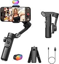 Smartphone Gimbal 3-Axis Stabilizer for iPhone & Android, Magnetic Fill Light,Smooth Video Recording, Foldable Portable 3-Axis Gimble for Smartphone-AOCHUAN Smart XE Kit