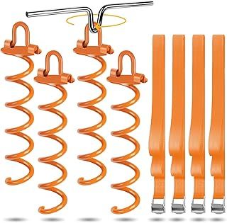 Ground anchor, ground anchor for trampoline, garden shed, swings, 4 trampoline ground anchor set with adjustable strap (2.5 m length), trampoline attachment base made of 1 cm diameter steel…