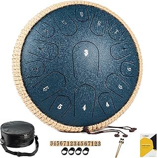 MeloBeat Steel Tongue Drum - 13 Inch 15 Notes Tongue Drum - Hand Pan Drum with Music Book, Handpan Drums Mallets and Carry Bag, D Major (Navy Blue)